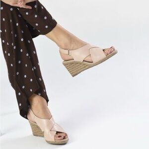 Clarks Leather Rope Wedge Sandals, Lafley Alaine, Blush, Size 7, Espadrilles NWT